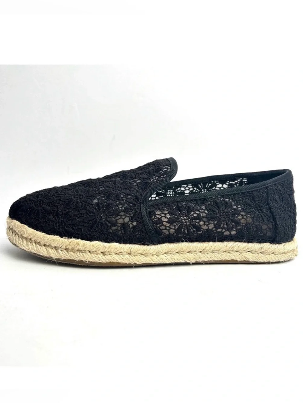 TOMS Black Lace Espadrille‎ Slip On Casual Shoes Women's Size 5.5